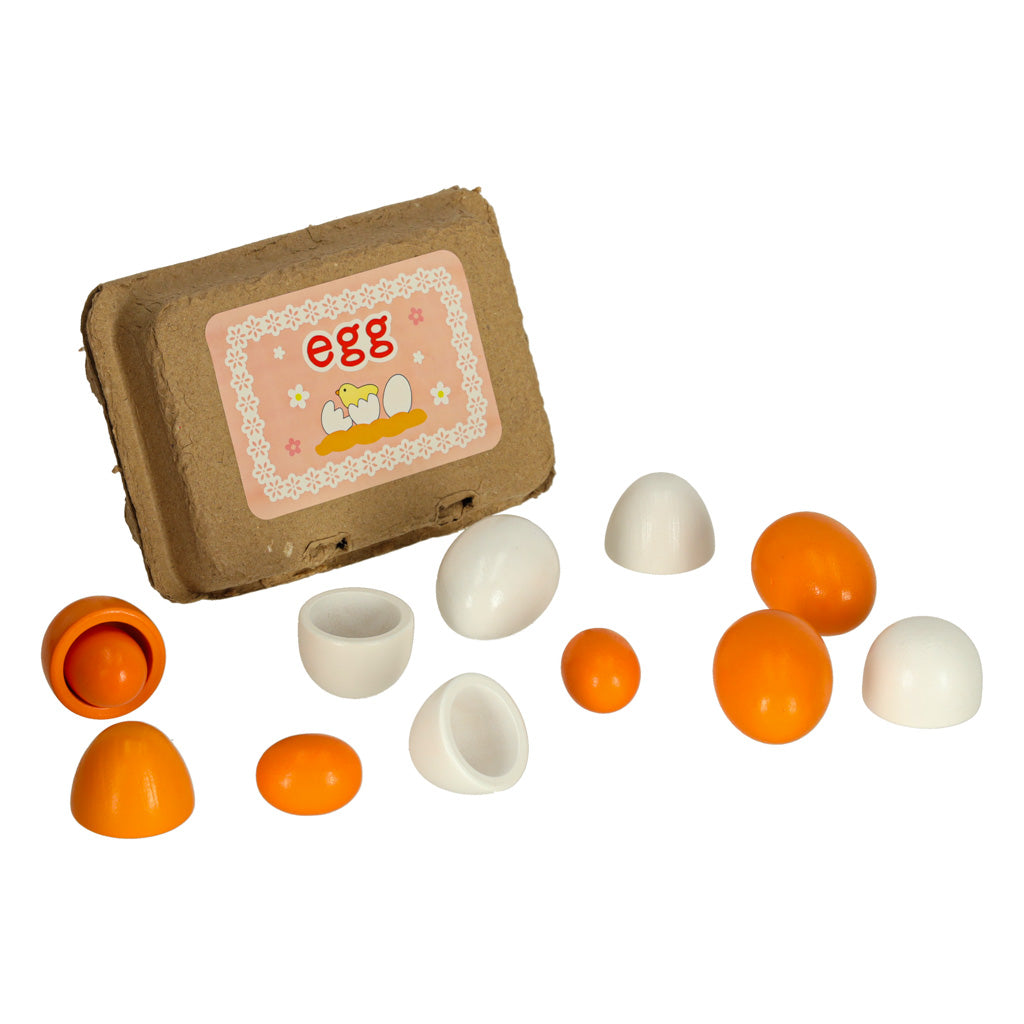 Oua de jucarie, Zola®, detasabile, cu galbenusuri din lemn, 6 buc si cutie depozitare, 15.5x10x6 cm Oua de jucarie, Zola®, detasabile, cu galbenusuri din lemn, 6 buc si cutie depozitare, 15.5x10x6 cm